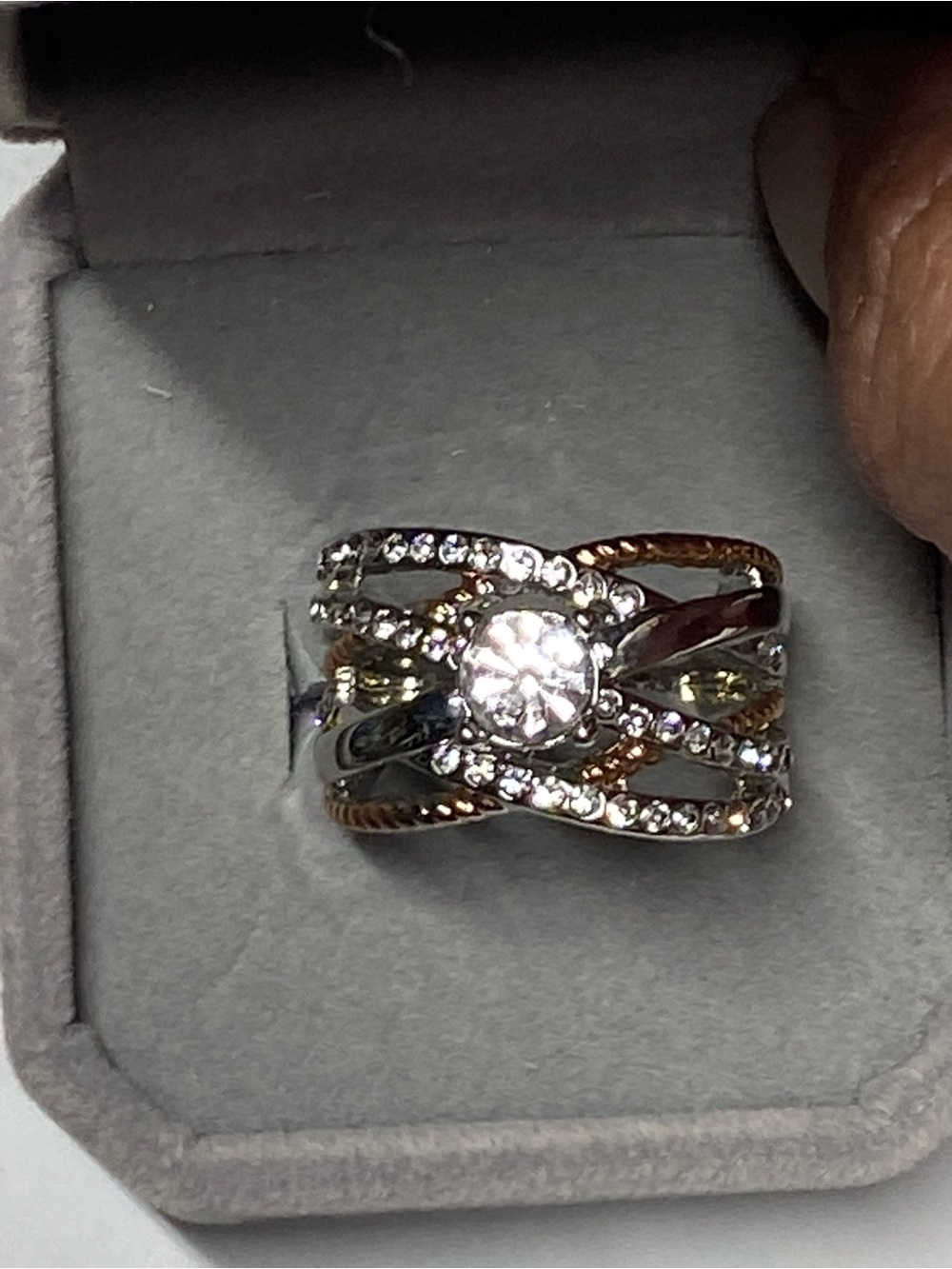 Multi-Tone Cubic Zirconia Statement Ring - Silver & Rose Gold